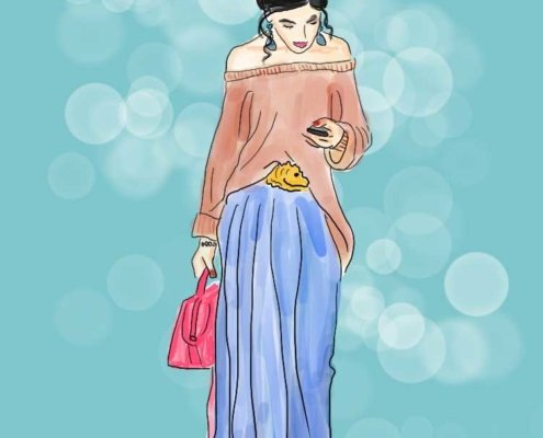 Illustration Frau mit Hut Blau