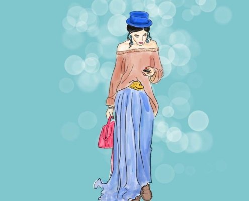 Illustration Frau mit Hut Blau Petra Radenkovic